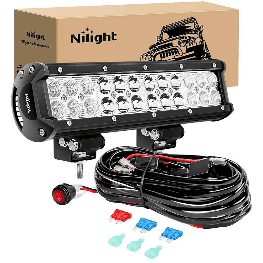 Nilight 12 Inch 72W Double Row Spot Flood Led Light Bar | 12FT Wire 3Pin Switch