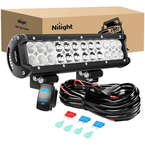 Nilight 12 Inch 72W Double Row Spot Flood Led Light Bar | 16AWG Wire 5Pin Switch