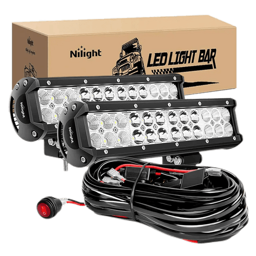 Nilight 12 Inch 72W Double Row Spot Flood Led Light Bars (Pair) | 10FT Wire 3Pin Switch