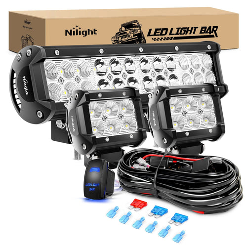 Nilight 12Inch 72W Led Light Bars 2Pcs 18W Led Pods with Wiring Harness Kit-3 Leads (25% OFF Final Checkout)
