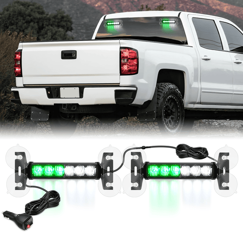 Nilight 12LED Emergency Strobe Traffic Advisor Light Bar 2 in 1 Green White Dash Warning Safety Flashing Lights Front/Rear Windshield Construction Lights for Trucks Cars Plow Police Vehicles