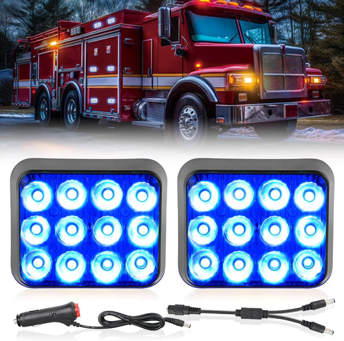 Nilight 12LED Magnetic Wireless Trailer Lights 2PCS Rechargeable Portable Hazard Beacon Warning Light Blue Emergency Strobe Light for Trucks Trailers Vehicles Cars Bus Surface Mount