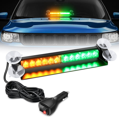 Nilight 12LED Traffic Advisor Strobe Light Bar Amber Green Emergency Warning Hazard Safety Dash Front/Rear Windshield Flashing Lights for Cars Trucks Police Firefighter Plow Construction Vehicles