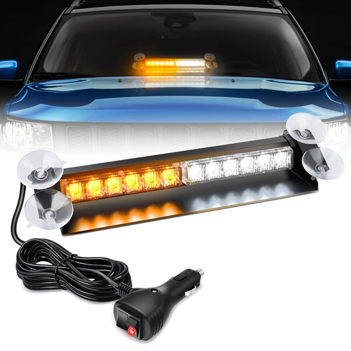 Nilight 12LED Traffic Advisor Strobe Light Bar Amber White Emergency Warning Hazard Safety Dash Front/Rear Windshield Flashing Lights for Cars Trucks Police Firefighter Plow Construction Vehicles