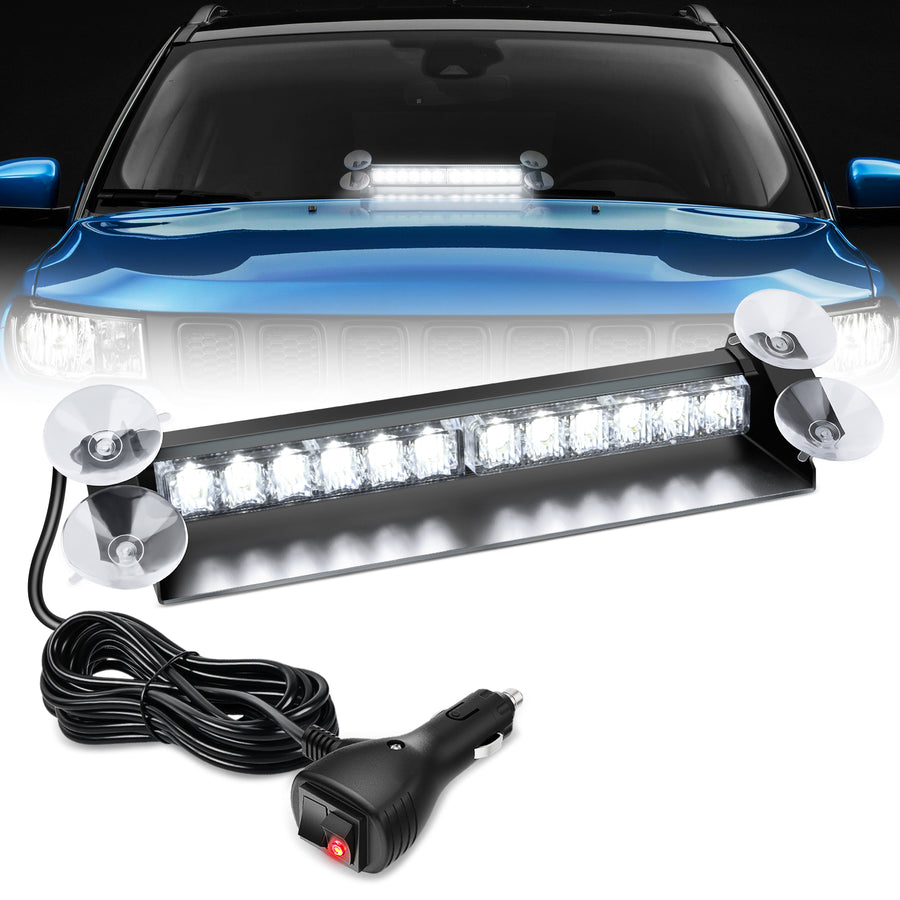 Nilight 12LED Traffic Advisor Strobe Light Bar White Emergency Warning Hazard Safety Dash Front/Rear Windshield Flashing Lights for Cars Trucks Police Firefighter Plow Construction Vehicles