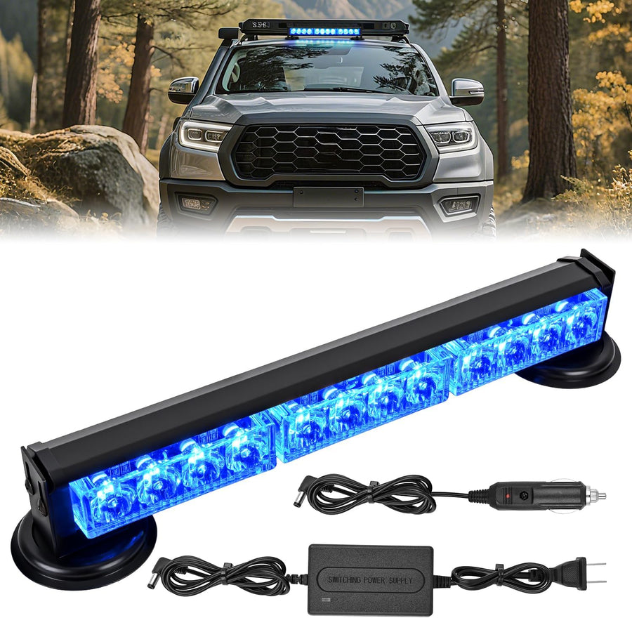 Nilight 12LED Wireless Blue Strobe Light 14 Inch Magnetic Mount 12V | Rooftop Rechargeable Portable Mini Light Bar Hazard Flash for Car Truck Trailer Snow Plow Construction 20 Flashing Modes
