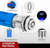 Nilight 12mm Latching Push Button Switch 6pcs LED Blue Waterproof Small Round Power Button Switches with Pre-Wiring Socket for Car Truck Boat Marine RV Vehicle, view 2