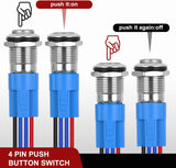 Nilight 12mm Latching Push Button Switch 6pcs LED Blue Waterproof Small Round Power Button Switches with Pre-Wiring Socket for Car Truck Boat Marine RV Vehicle, view 3