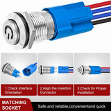 Nilight 12mm Latching Push Button Switch 6pcs LED Blue Waterproof Small Round Power Button Switches with Pre-Wiring Socket for Car Truck Boat Marine RV Vehicle, view 5