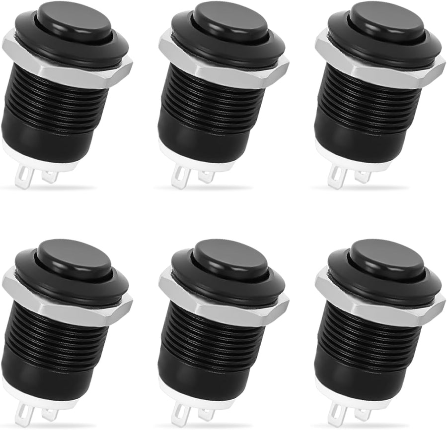 Nilight 12mm Momentary Push Button Switch 6PCS 12V Waterproof Black Metal Small Round Power Push Button Switches 2 Pin for Car Automotive Truck Boat Marine Off-Road Vehicle