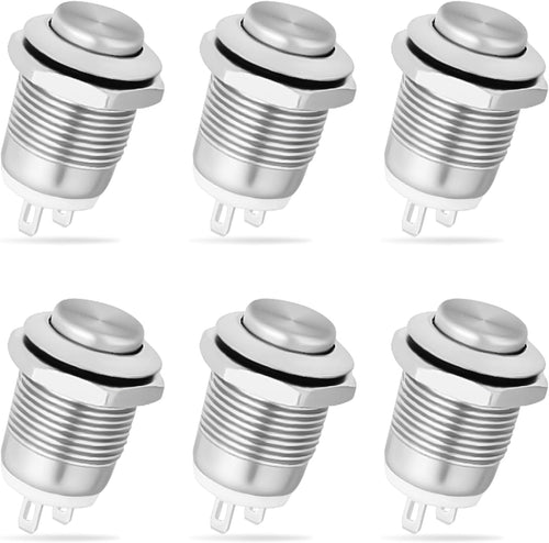 Nilight 12mm Momentary Push Button Switch 6PCS 12V Waterproof Stainless Steel Small Round Power Push Button Switches 2 Pin for Car Automotive Truck Boat Marine Off-Road Vehicle