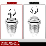Nilight 12mm Momentary Push Button Switch 6PCS 12V Waterproof Stainless Steel Small Round Power Push Button Switches 2 Pin for Car Automotive Truck Boat Marine Off-Road Vehicle, view 4