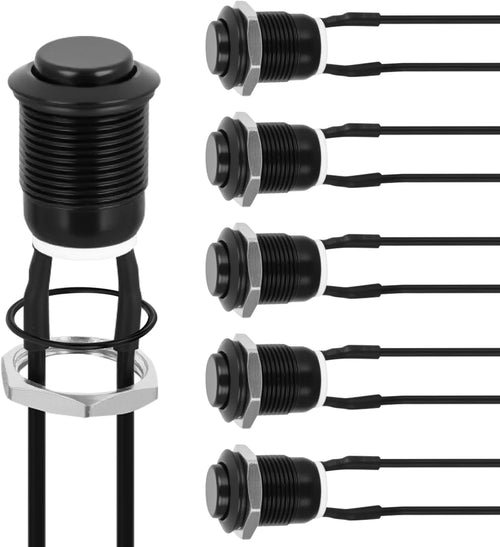 Nilight 12mm Momentary Push Button Switch 6PCS with Pre Wired Harness 12V Waterproof Black Metal Small Round Power Push Button Switches 2 Pin for Car Automotive Truck Boat Marine Off-Road Vehicle