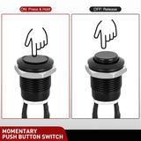 Nilight 12mm Momentary Push Button Switch 6PCS with Pre Wired Harness 12V Waterproof Black Metal Small Round Power Push Button Switches 2 Pin for Car Automotive Truck Boat Marine Off-Road Vehicle, view 2
