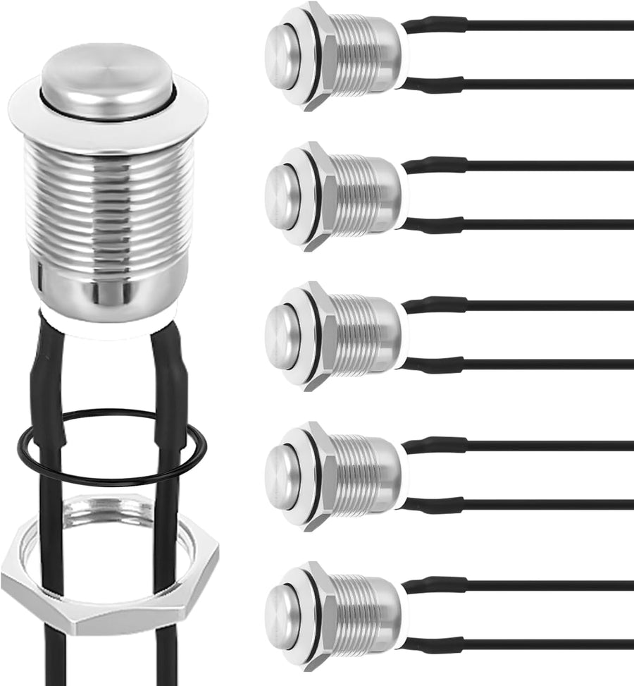 Nilight 12mm Momentary Push Button Switch 6PCS with Pre Wired Harness 12V Waterproof Stainless Steel Small Round Power Push Button Switches 2 Pin for Car Automotive Truck Boat Marine Off-Road Vehicle