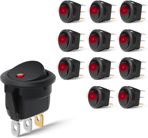 Nilight 12PCS Round Rocker Switches 12V 24V 20A Red LED Toggle swtiches SPST 3 Pin 2 Position for Car Truck Vehicle Boat Marine Rocker On Off Control