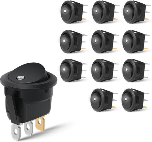 Nilight 12PCS Round Rocker Switches 12V 24V 20A White LED Toggle swtiches SPST 3 Pin 2 Position for Car Truck Vehicle Boat Marine Rocker On Off Control