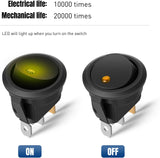 Nilight 12PCS Round Rocker Switches 12V 24V 20A Yellow LED Toggle swtiches SPST 3 Pin 2 Position for Car Truck Vehicle Boat Marine Rocker On Off Control, view 6