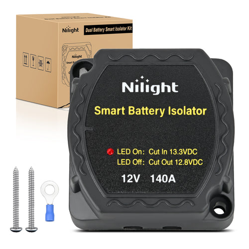 Nilight 12V 140AMP Dual Battery Isolator Voltage Sensitive Relay Smart VSR Dual Battery Automatic Charger Relays Auto Disconnect Switch Waterproof for Truck Van RV ATV UTV Boat Can Am