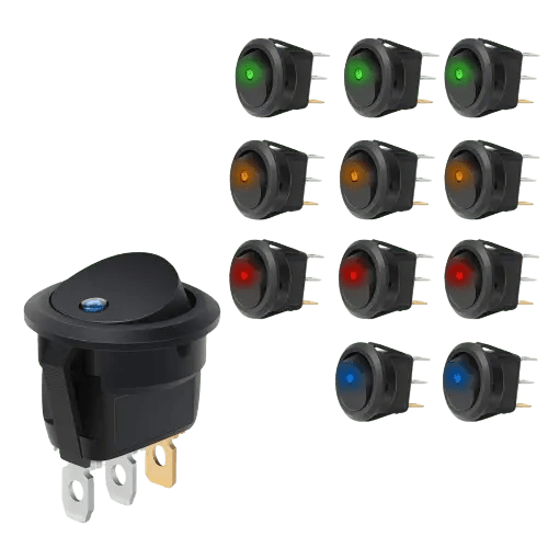 Nilight 12Pcs 12V 20A Round Blue/Green/Yellow/Red LED SPST Toggle Switch