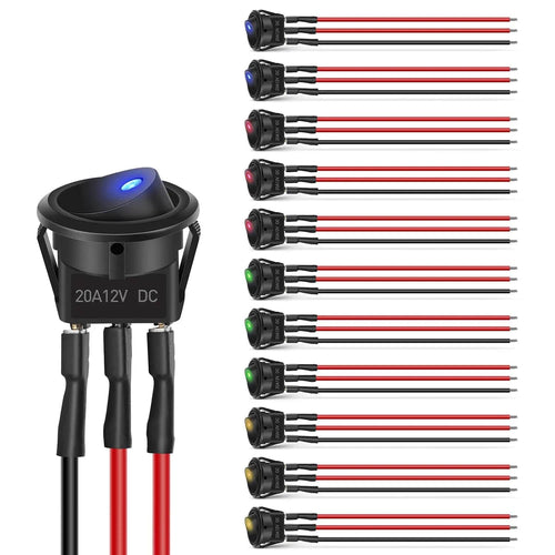 Nilight 12Pcs 12V 20A Round Toggle LED Switch With Wires