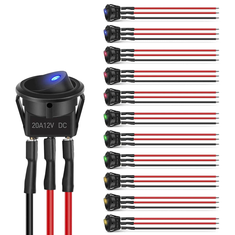 Nilight 12Pcs 12V 20A Round Toggle LED Switch With Wires