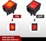 Nilight 12V 24V Rocker Switches Red LED Lighted 4 Pin 2 Position ON Off Toggle Switch 5PCS KCD4 DPST for Car Automotive Truck Boat Marine Off-Road Vehicle, view 3