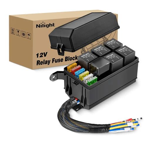 Nilight 12V Fuse Relay Box 6 Relays ATC/ATO Blade Holder 4Pin 5Pin 40A Pre-Wired Waterproof Block Kit Universal for Automotive Car Truck Camper Boat