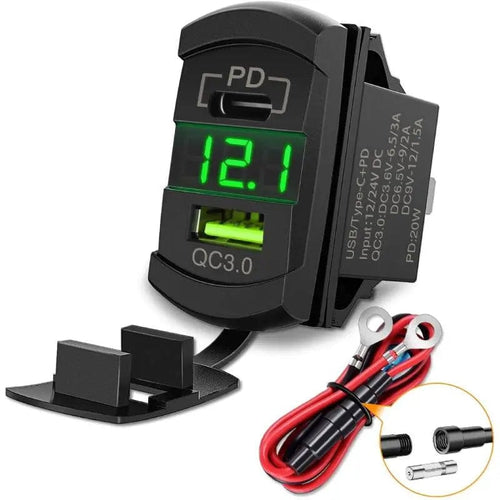 Nilight Green Rocker Switch Style Charger PD Type C QC 3.0 USB