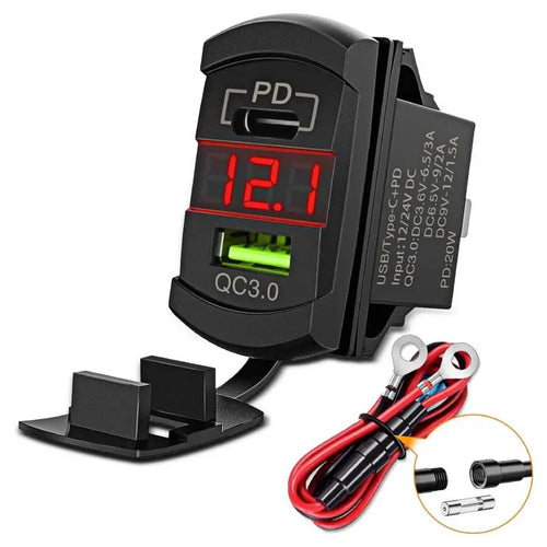 Nilight Red Rocker Switch Style Charger PD Type C QC 3.0 USB