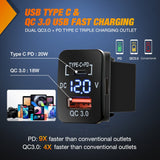 Nilight 12V USB Charger PD Type C and USB Quick Charge with LED Voltmeter, view 4