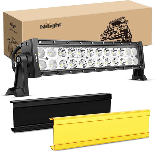 Nilight 13.5 Inch 72 W LED Light Bar with Yellow Black Covers | Spot Flood Combo Lighting for Off Road Driving Fog Lamp on Motorcycle Van Camper Pickup Golf Cart ATV UTV SUV Truck Boat 4x4