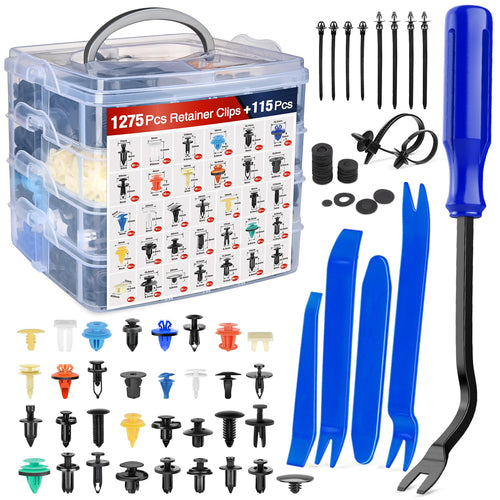 Nilight 1390Pcs Car Push Retainer Clips Auto Fasteners Kit Included 33 Most Popular Sizes Nylon Bumper Fender Rivets with 1 Fasteners Remover 10 Cable Ties for Toyota GM Ford Honda Chevy