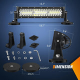 Nilight 13.5 Inch 288W Triple Row 96LEDs Spot Flood LED Light Bar Kit | Cigarette Lighter 10FT Wire Magnet Bases, view 2