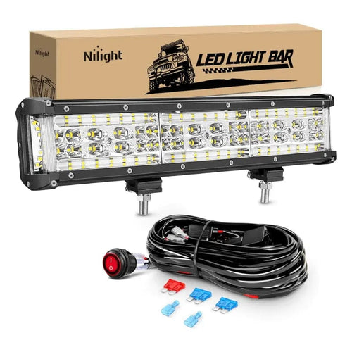 Nilight 13.5 Inch 456W Side Shooter Quadruple Row Spot Flood LED Light Bar Kit | 16AWG Wire 3Pin Switch