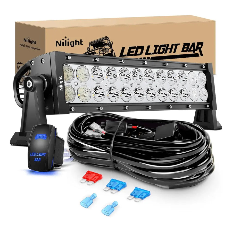 Nilight 13.5 Inch 72W Double Row Spot Flood Led Light Bar | 16AWG Wire 5Pin Switch