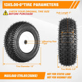 Nilight 13x5.00-6 Lawn Mower Tires, 13 Inch Pneumatic Rubber Tire with 3/4 Inch Axle Bore & 3 Inch Hub Length, Air-Filled Replacement Wheels for Riding Lawn Mowers, 2 Pack, view 3
