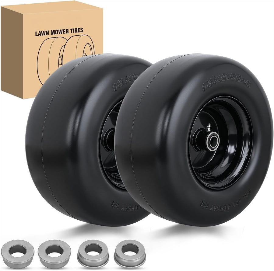 Nilight 13x6.50-6 Solid Lawn Mower Tires, 13 Inch Flat-Free Polyurethane Tire with 3/4 Inch Axle Bore & 3.25 Inch Hub Length, Airless Replacement Wheels for Riding Lawn Mowers, 2 Pack