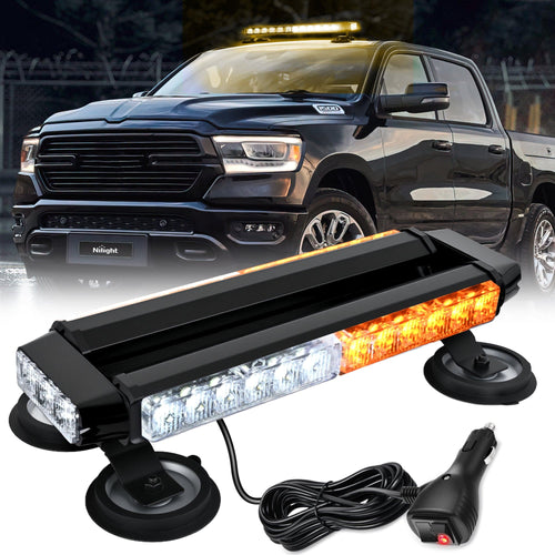 Nilight 14.5 Inch 30LED Strobe Light Bar Double Side Rooftop Emergency Flashing Lights Amber White Safety Warning Hazard Light Bars with Magnetic Base for Construction Vehicles Plow Trucks Pickup