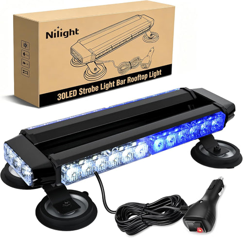 Nilight 14.5 Inch 30LED Strobe Light Bar Double Side Rooftop Blue White