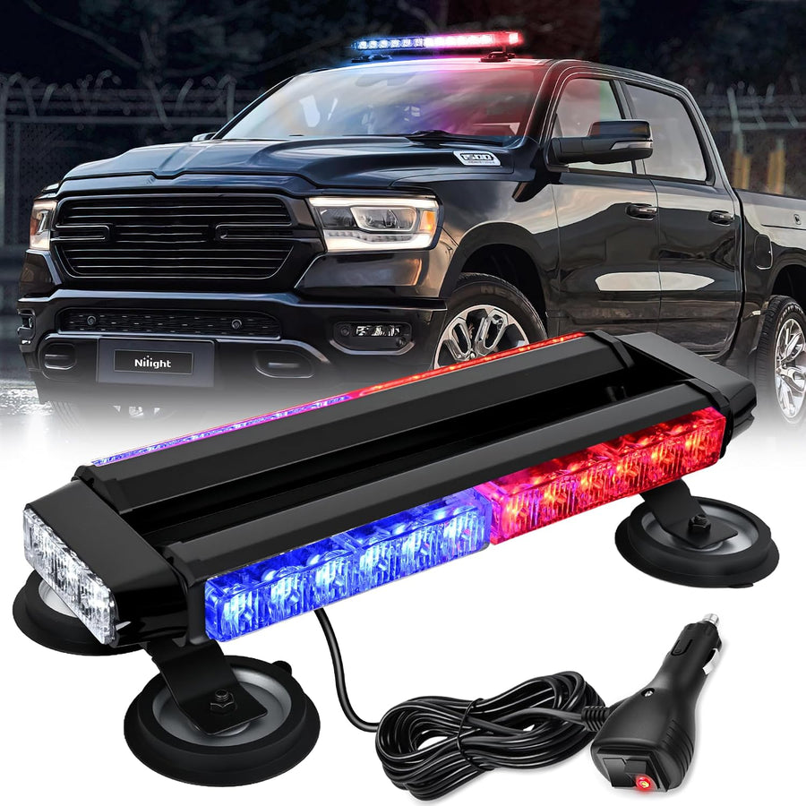 Nilight 14.5 Inch 30LED Strobe Light Bar Double Side Rooftop Red Blue