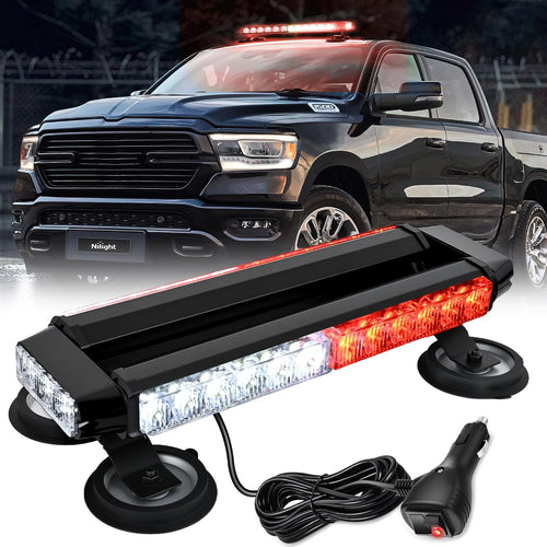 Nilight 14.5 Inch 30LED Strobe Light Bar Double Side Rooftop Red White