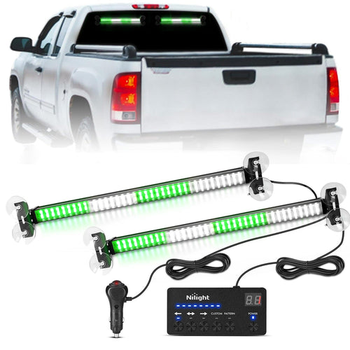 Nilight 144 LED Strobe Traffic Advisor Light Bar Green White with Controller 2 in 1 Automotive Emergency Warning Flashing Police Windshield Lights Bars for Cars Tow Plow Trucks Construction Vehicles