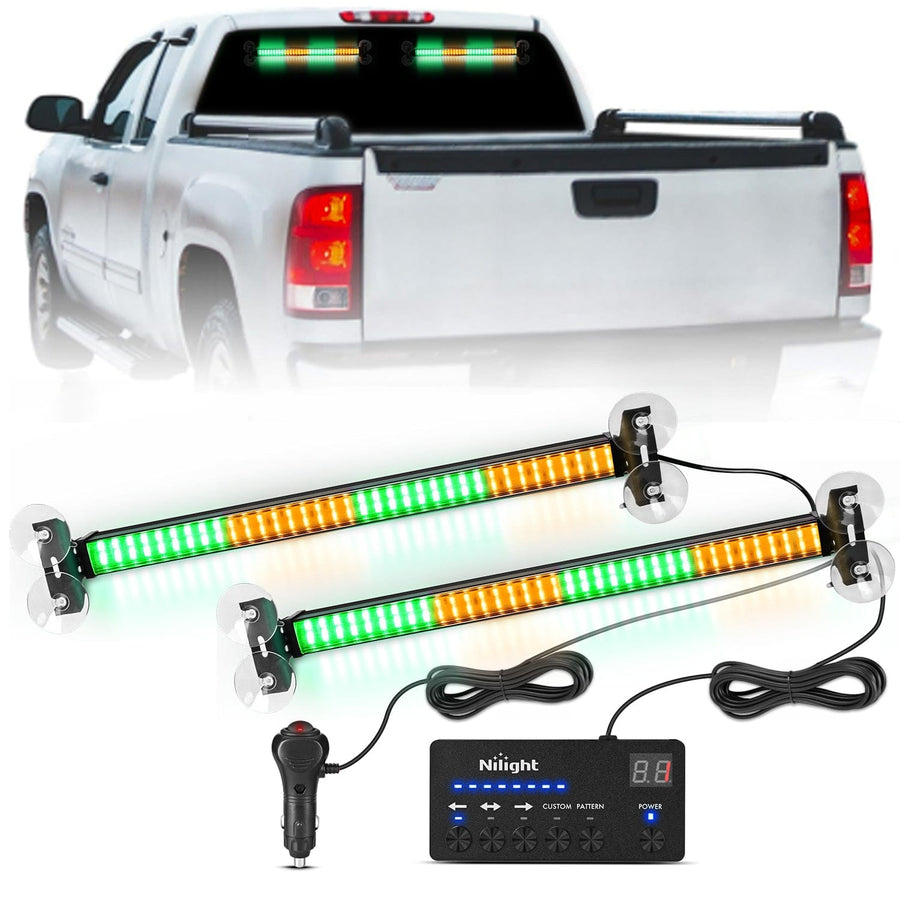 Nilight 144 LED Strobe Traffic Advisor Light Bar Amber Green with Controller 2 in 1 Automotive Emergency Warning Flashing Police Windshield Lights Bars for Cars Tow Plow Trucks Construction Vehicles
