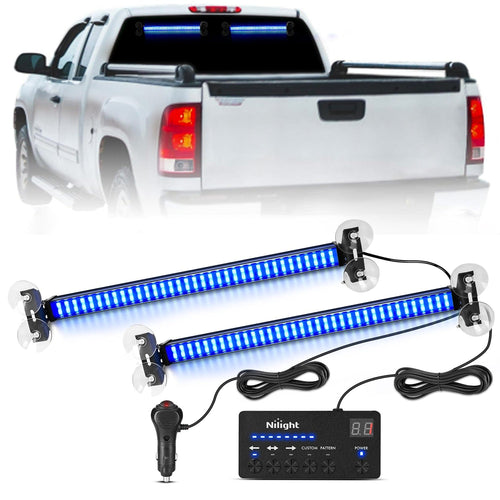 Nilight 144 LED Strobe Traffic Advisor Light Bar Blue with Controller 2 in 1 Automotive Emergency Warning Flashing Police Windshield Lights Bars for Cars Tow Plow Trucks Construction Vehicles
