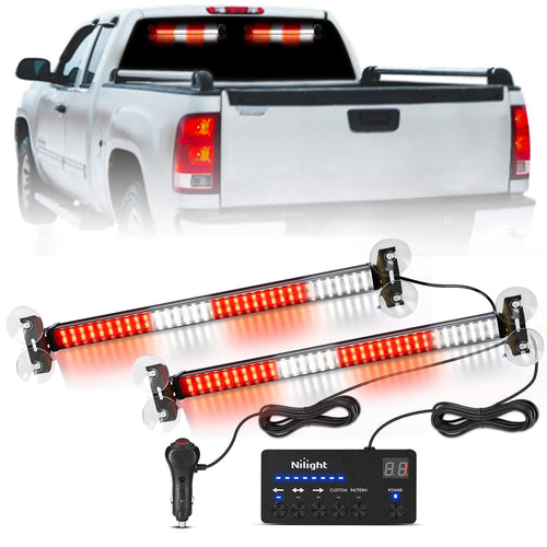 Nilight 144 LED Strobe Traffic Advisor Light Bar Red White with Controller 2 in 1 Automotive Emergency Warning Flashing Police Windshield Lights Bars for Cars Tow Plow Trucks Construction Vehicles