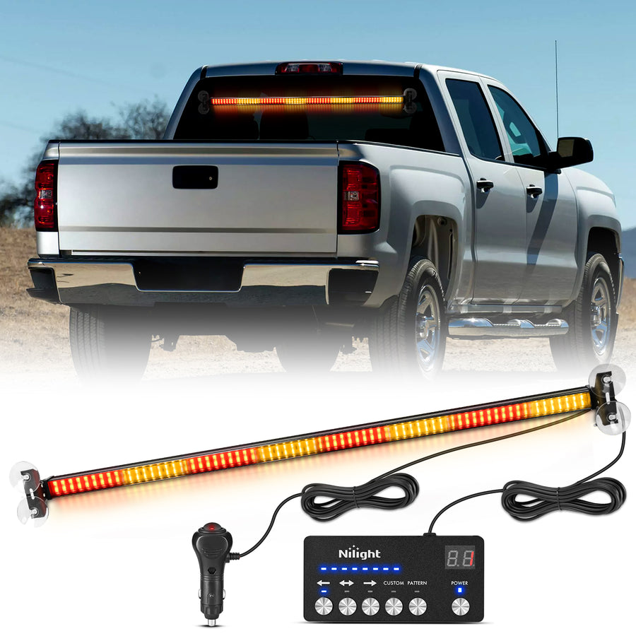 Nilight 144LED Traffic Advisor Strobe Light Bar with Controller Amber Red Emergency Warning Lights Hazard Interior Front/Rear Windshield Flashing for Cars Plow Trucks Construction Vehicles