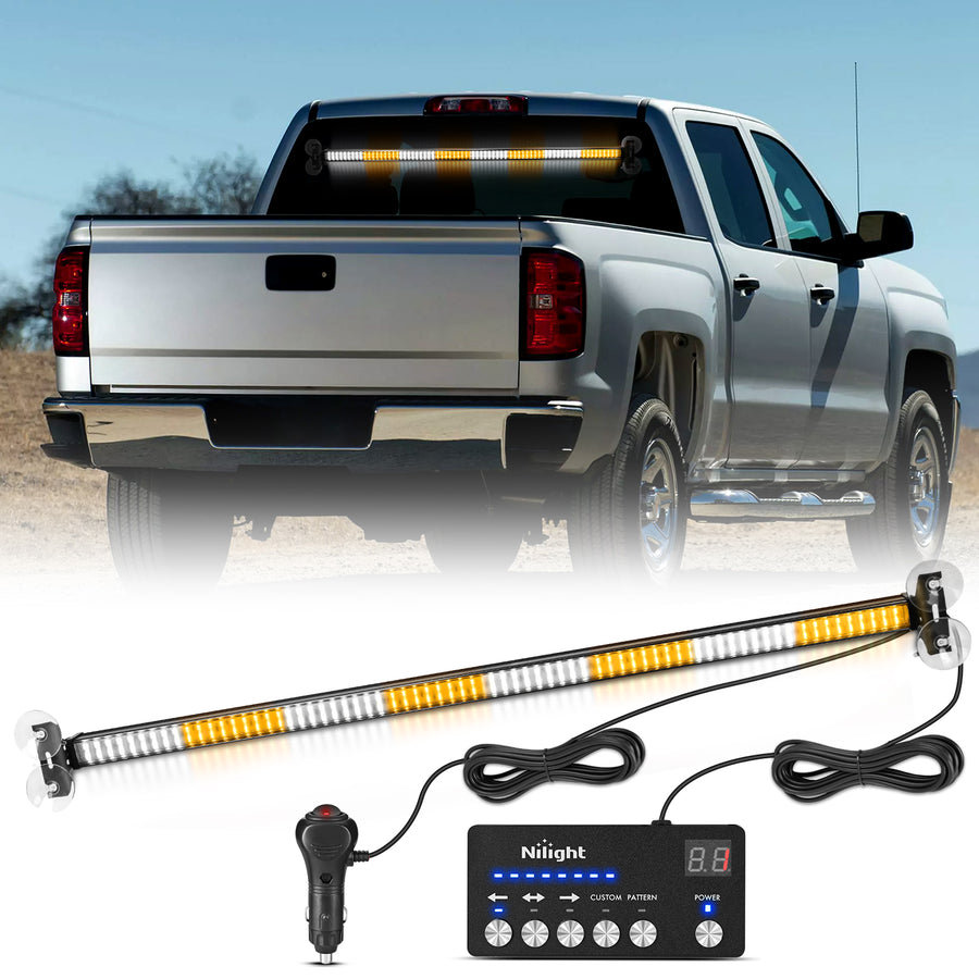 Nilight 144LED Traffic Advisor Strobe Light Bar with Controller Amber White Emergency Warning Lights Hazard Interior Front/Rear Windshield Flashing for Cars Plow Trucks Construction Vehicles