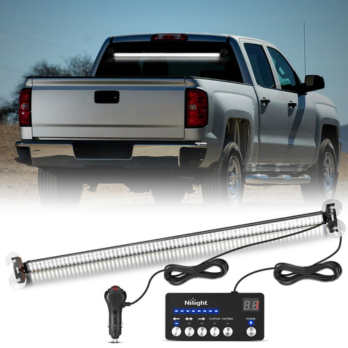 Nilight 144LED Traffic Advisor Strobe Light Bar with Controller White Emergency Warning Lights Hazard Interior Front/Rear Windshield Flashing for Cars Plow Trucks Construction Vehicles