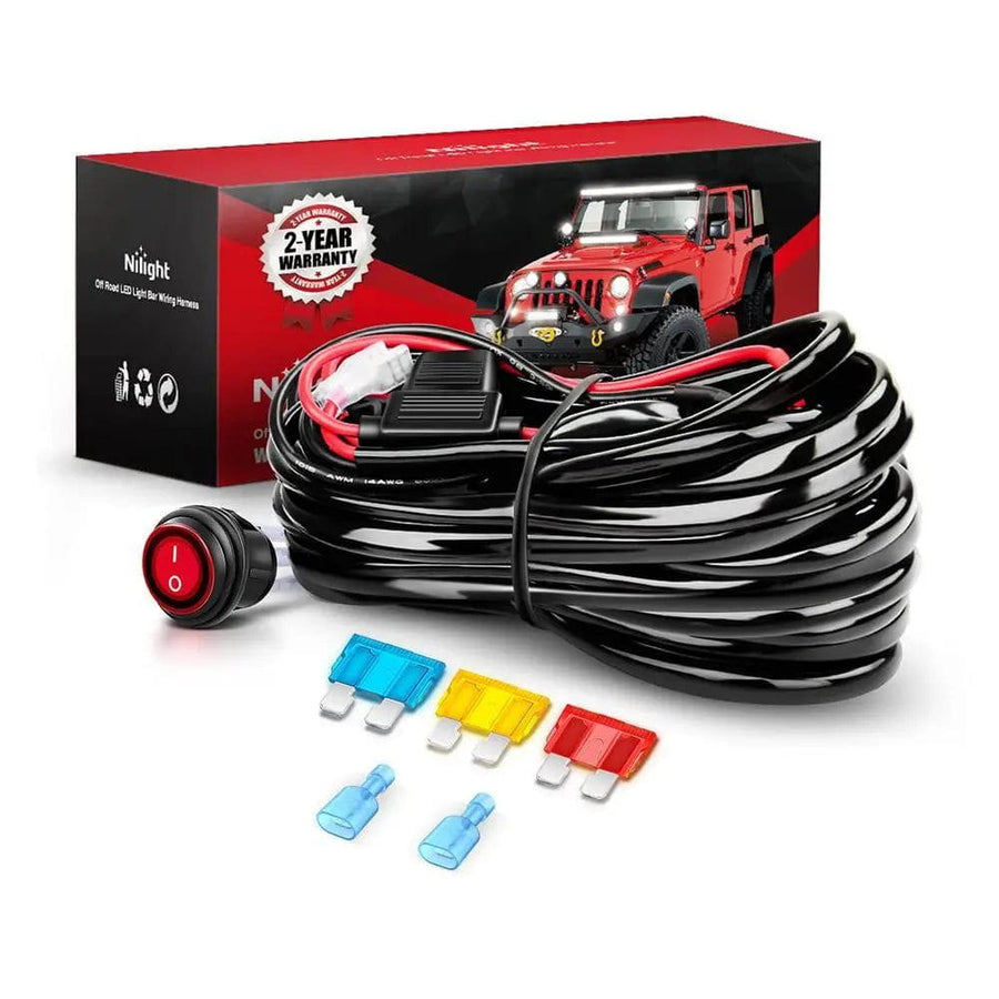 Nilight 14AWG Wire Harness Kit 1 Lead W/ 12V 3Pin Switch | 3 Fuses | 2 Spade Connectors